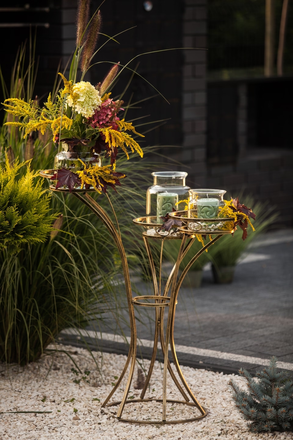 Large free-standing metal flowerbed for three plants
