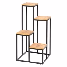 Metal flowerbed, plant stand with four wooden tops.