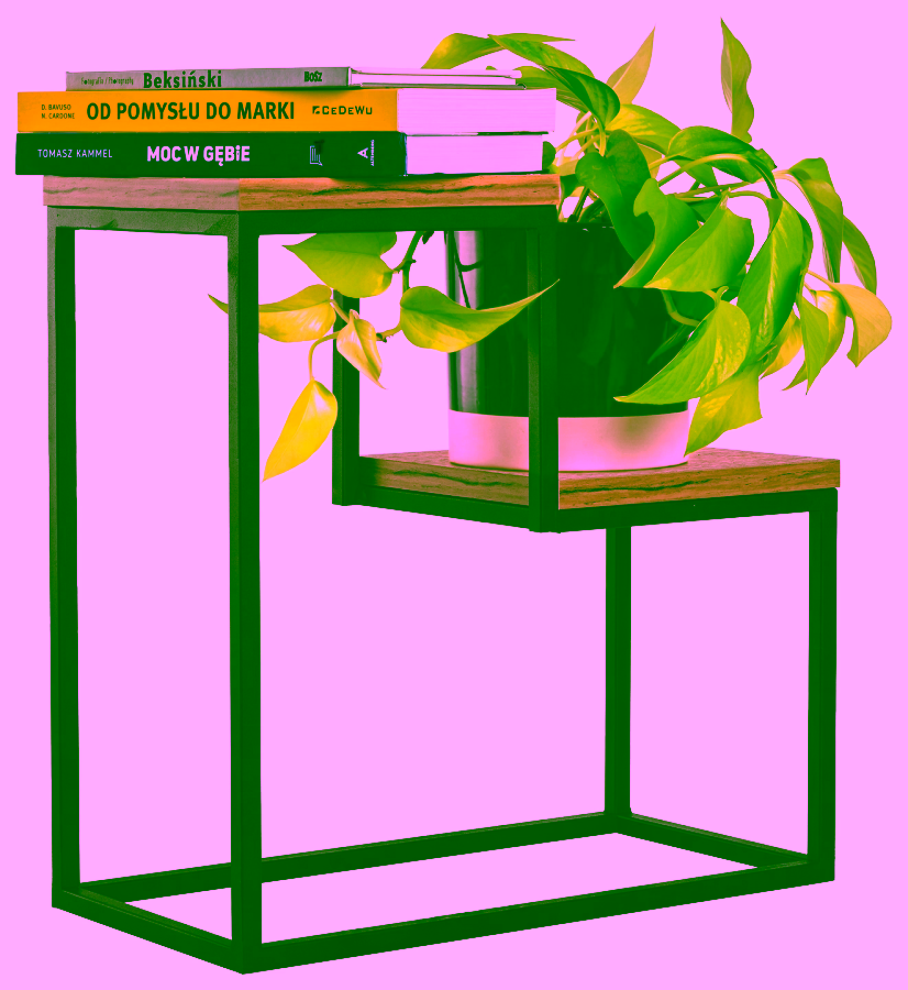 Plant stand with two wooden shelves - L